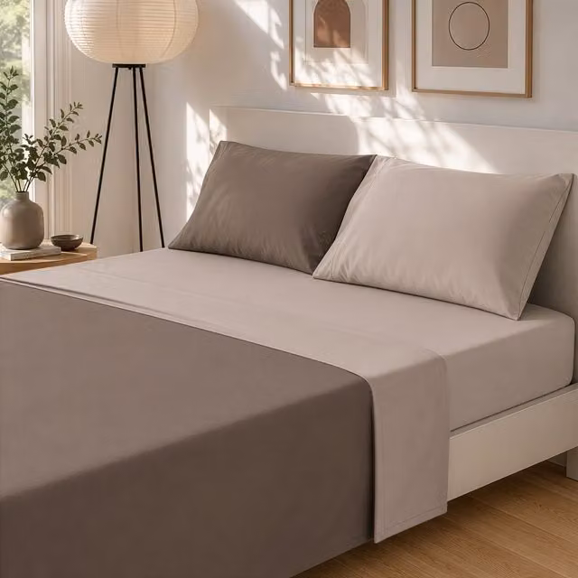Completo letto matrimoniale bicolore tortora e beige in microfibra traspirante e anallergica