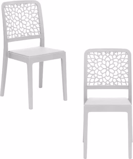 Set di 2 sedie TICHE Redokasa in polipropilene impilabili con design floreale moderno, resistenti ai raggi UV e idrorepellenti, colore Bianco