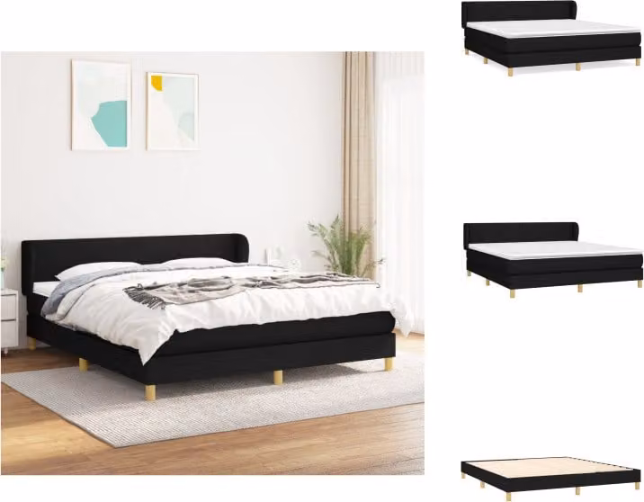 vidaXL Letto a molle con materasso nero 160x200 cm in tessuto - Letti e strutture letto