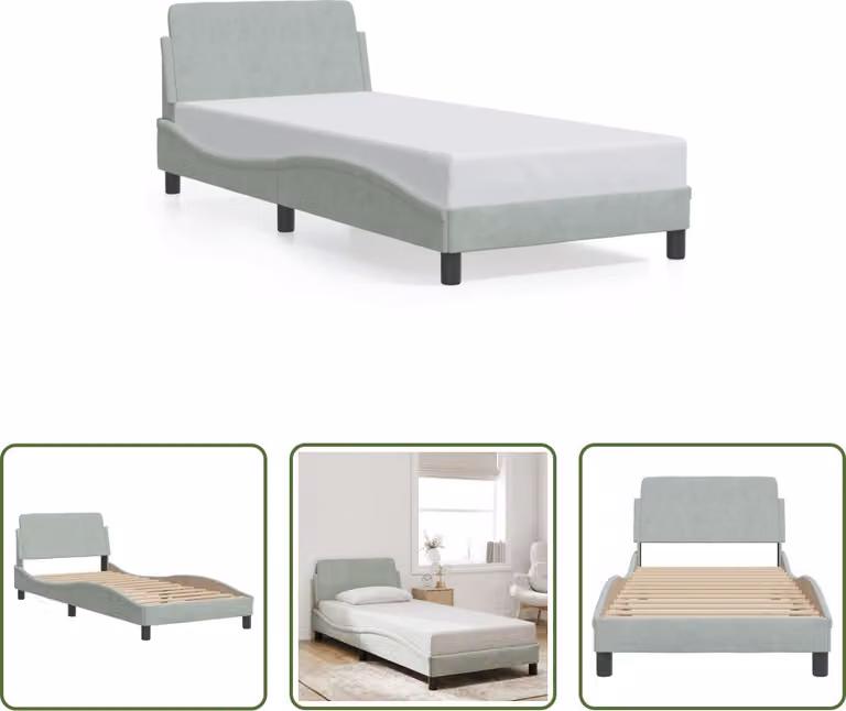 The Living Store Struttura letto con testiera in velluto grigio chiaro 80x200 cm