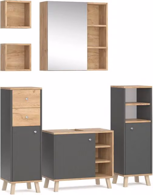 Set mobili bagno Senyo Antracite 6 pezzi Vicco