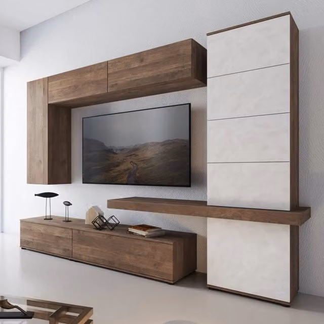 Parete Attrezzata Modulabile DMORA per Soggiorno Moderno, Marrone e Beige – 1
