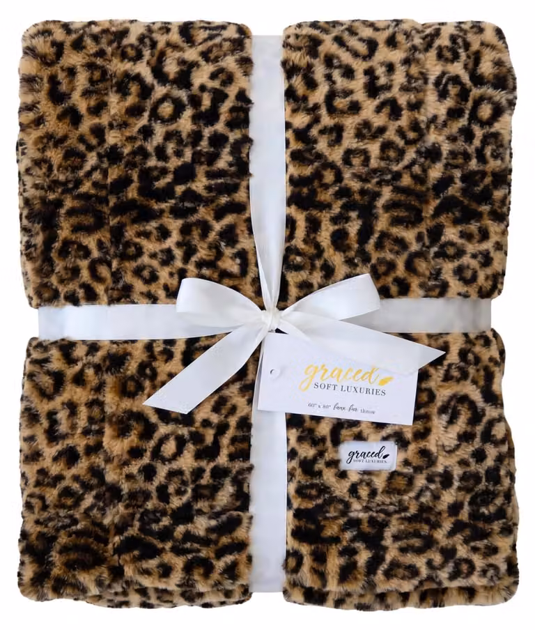 Coperta in ecopelliccia a quadri, motivo pantera, taglia XL, 152x203 cm, morbida