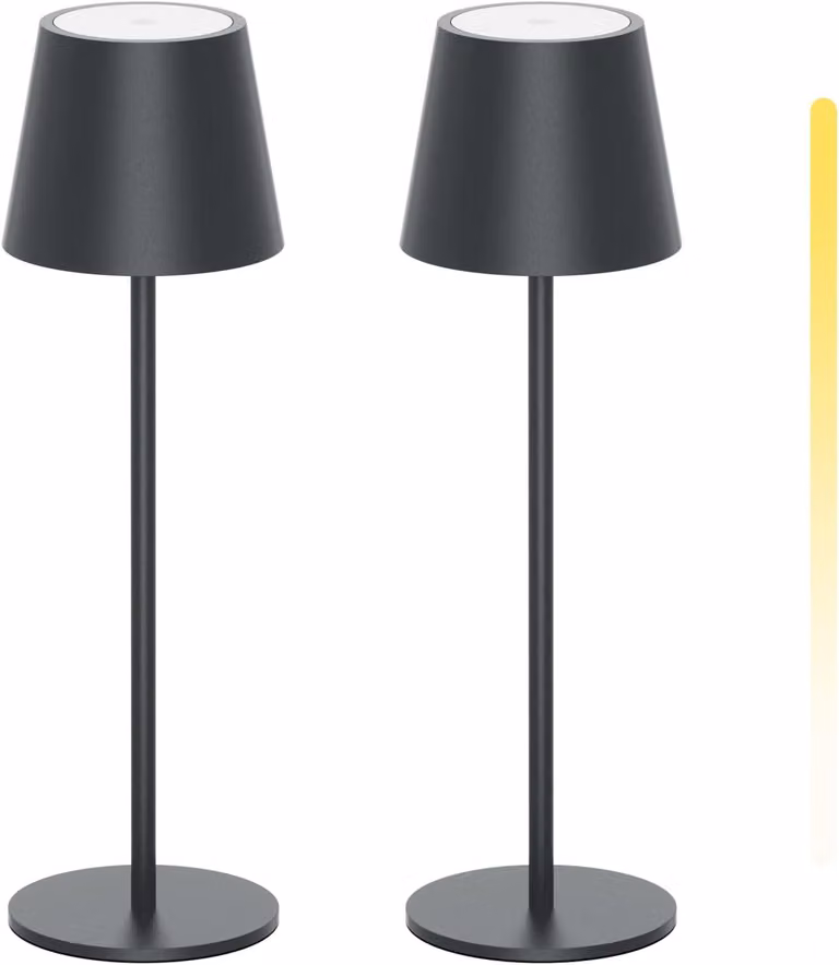 Lampada da tavolo a LED - Confezione da 2 - Dimmerabile e senza fili - Ricaricabile - Batteria da 4400 mAh - Grado di protezione IP54 - Grigio scuro