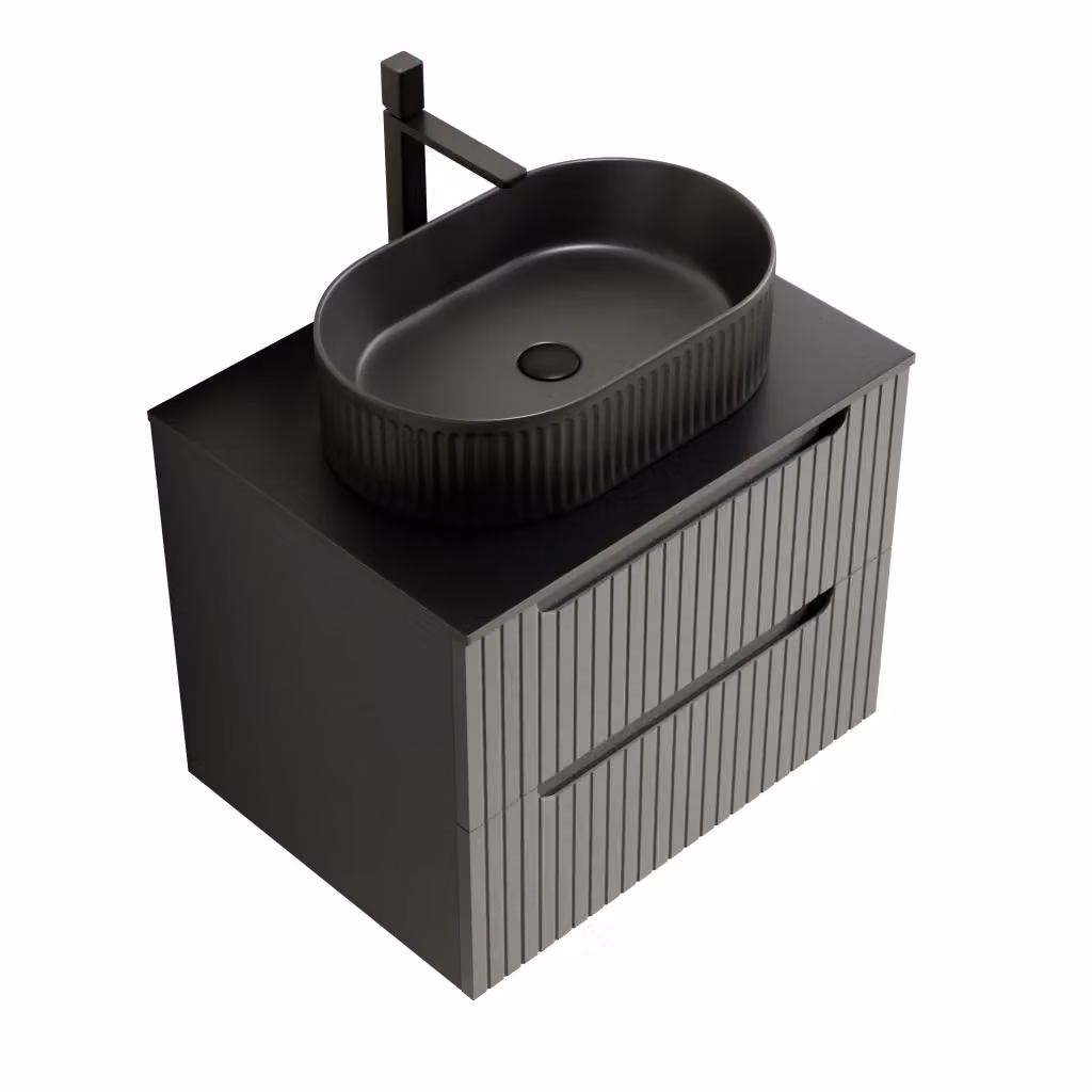 Mobile bagno sospeso Chicfurn con 2 cassetti e lavabo ovale in ceramica, finitura opaca nero o grigio, L: 60 cm, P: 46 cm, H: 62.2 cm – 2