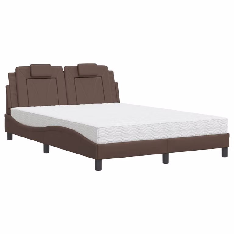 Letto Viana con Materasso Marrone 140x190cm in Pelle finta
