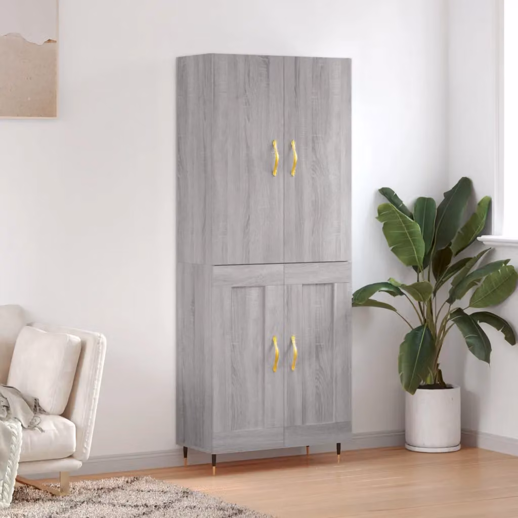Credenza moderna vidaXL in legno e metallo grigio, L: 69,5 cm, P: 34 cm, H: 180 cm