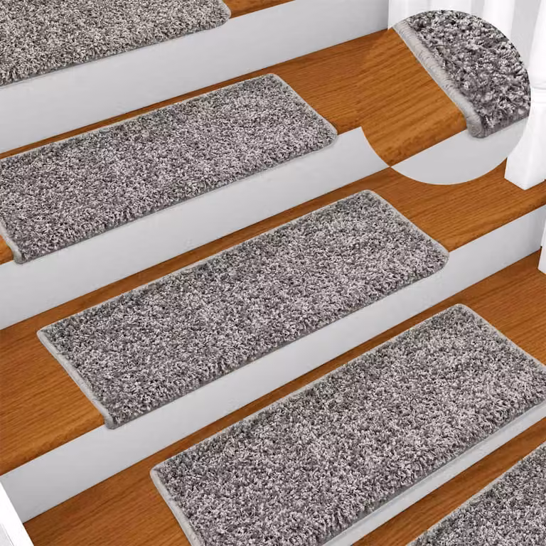 Set di 10 tappetini per scale vidaXL grigi con bordo rettangolare, L 65 cm x P 40 cm x H 4 cm, autoadesivi e fonoassorbenti