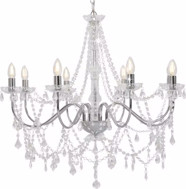 Lampadario antico HELLOSHOP26 in metallo argentato con perle di cristallo trasparente, L: 80 cm, P: 75 cm, H: 40 cm