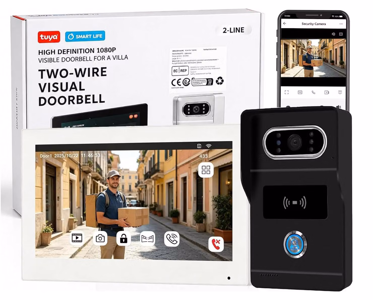 Citofono con videocamera e monitor - Interfono per porta a 2 fili con Wi-Fi - Schermo da 7 pollici
