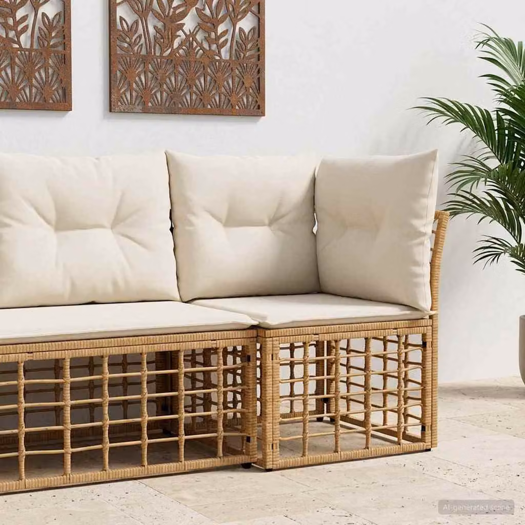 Modulo Divano Angolare da Esterno vidaXL in Polyrattan con Cuscini Beige e Marrone per Giardino e Terrazzo
