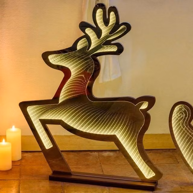 Decorazione natalizia Renna Giocoplast con luce bianco caldo, colore bianco e marrone, Altezza: 83 cm, protezione IP44