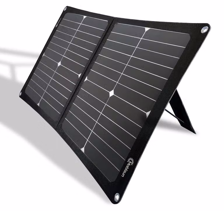 Pannello solare pieghevole Mobisun da 30 W con USB-C e USB-A SunPower per campeggio e attività all'aperto