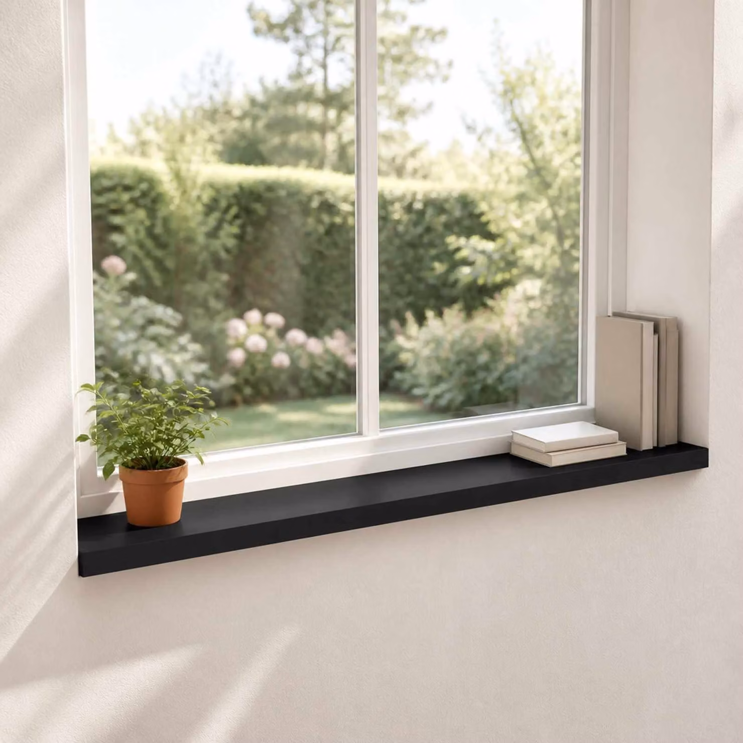 Set di 2 soglie per finestre vidaXL in faggio, colore nero, L 120 x P 20 x H 2 cm