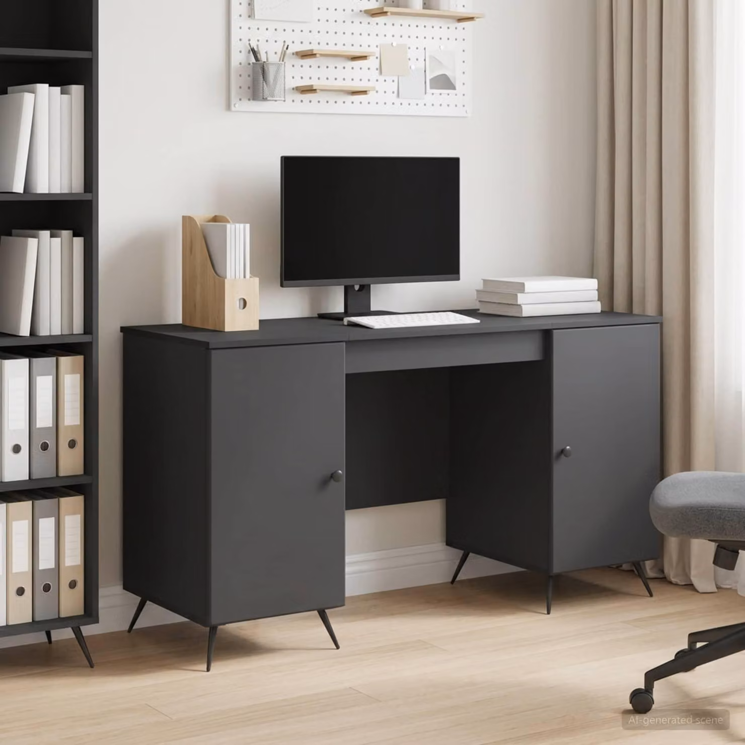 Maison Exclusive - Scrivania nera, dimensioni 142,5 x 50 x 75 cm, realizzata in materiale composito di legno