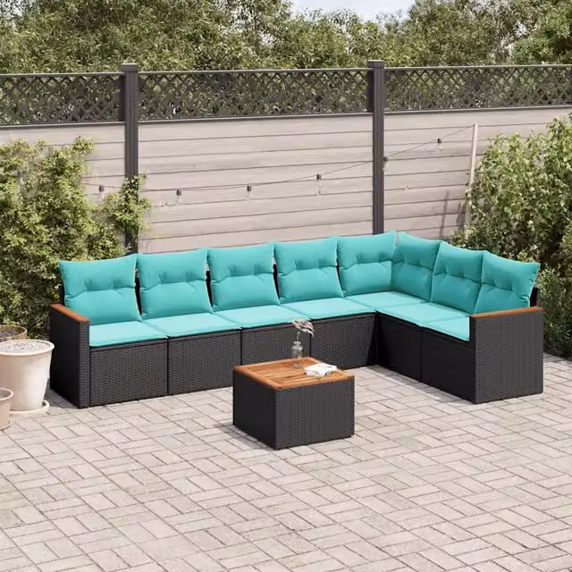 Set Divani da Giardino 8 pz con Cuscini Nero in Polyrattan 3226036
