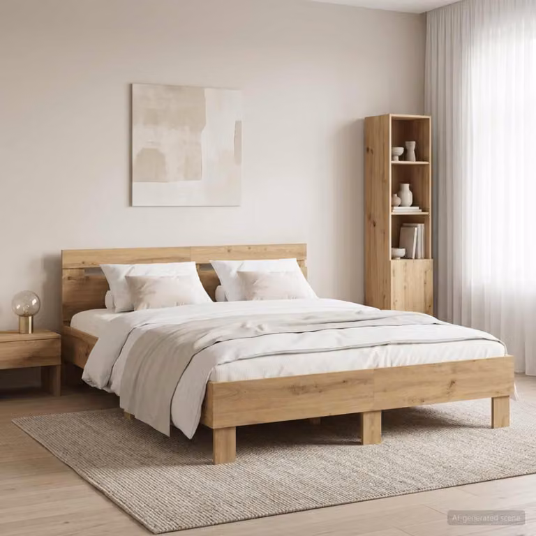 Struttura del letto moderna vidaXL in legno color rovere con finitura lucida L: 140 cm, P: 193 cm, H: 70 cm