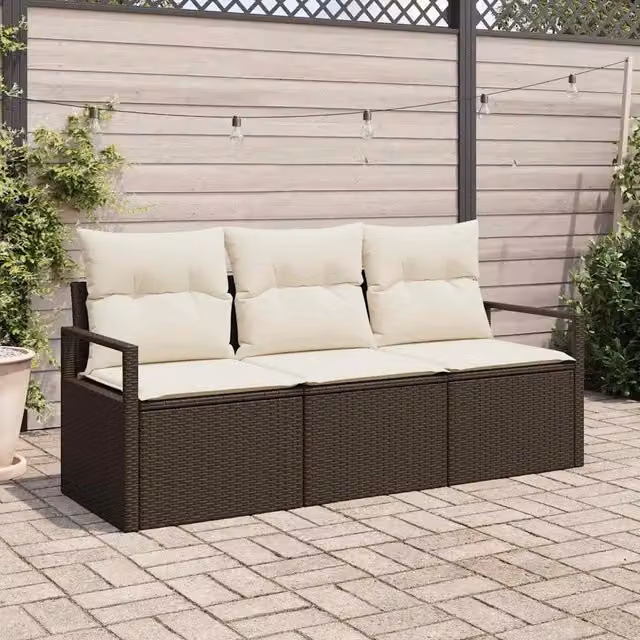 Set Divano da Giardino 3 pz Marrone e bianco polyrattan 3354907