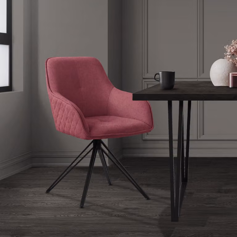 Sedia da pranzo girevole ML-Design, rosa antico, in tessuto intrecciato con gambe in metallo