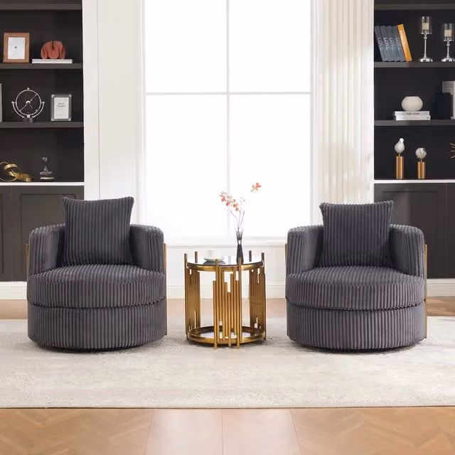 Poltrona relax girevole imbottita ¨C Minimal ¨C Grigio cord, con poggiapiedi, per soggiorno camera