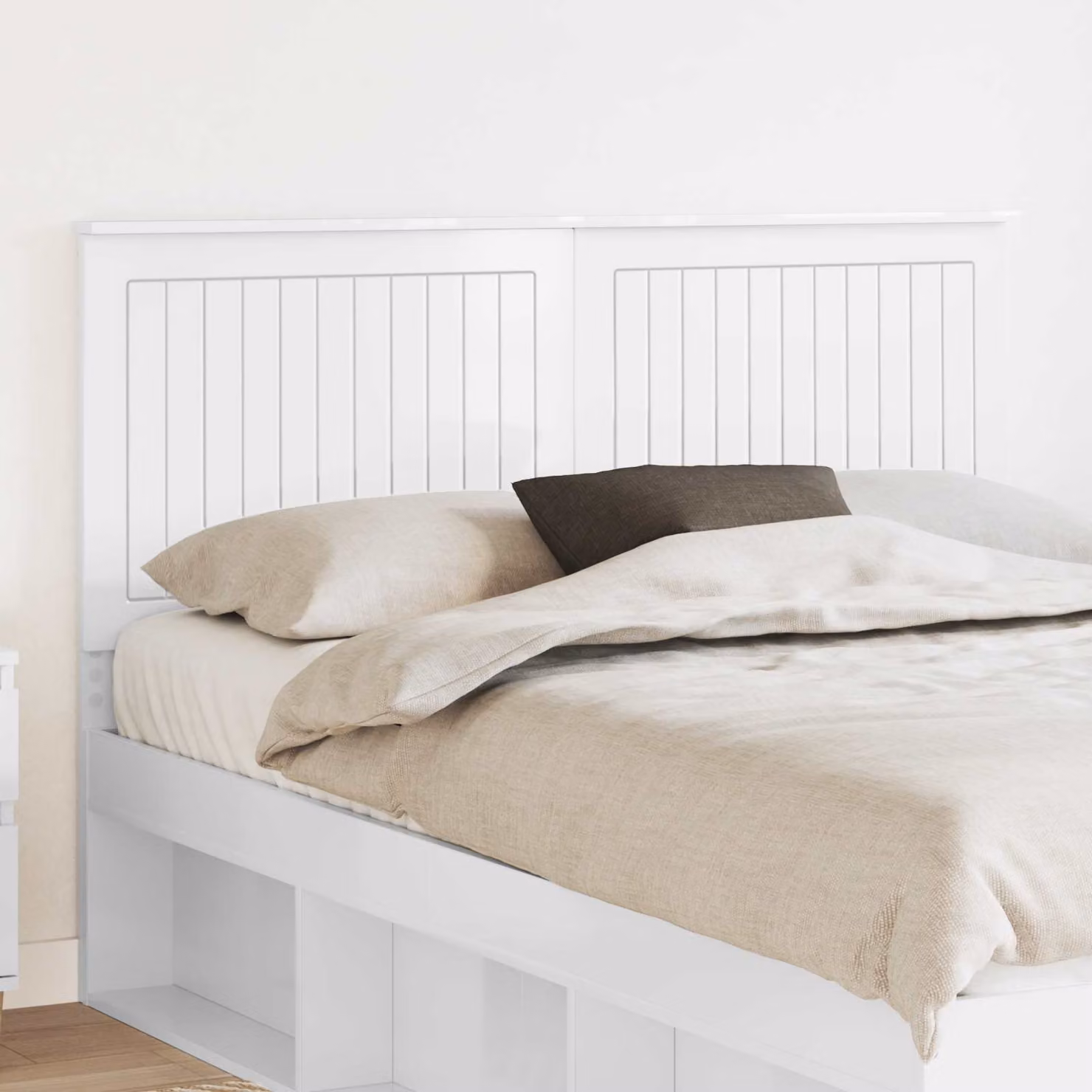 Testiera per letto moderna vidaXL in legno ingegnerizzato bianco lucido L: 143 cm, H: 100 cm, P: 13,26 cm
