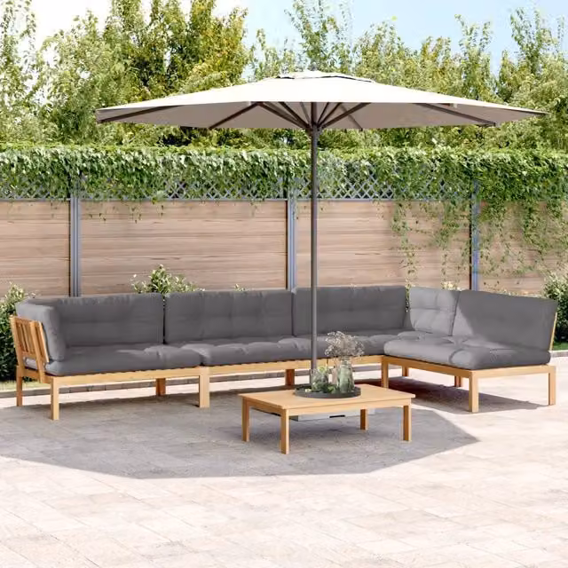 Set Divano da Giardino Pallet vidaXL in Legno di Acacia Oliato con Cuscini Grigi