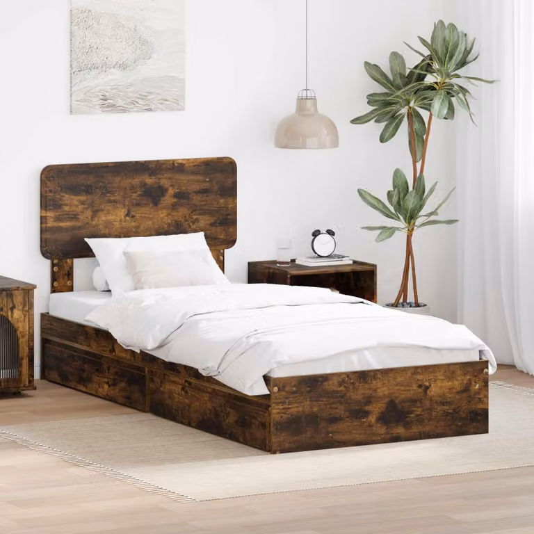 Letto con contenitore e cassetto vidaXL in rovere fumé, L/P: 100 x 200 cm