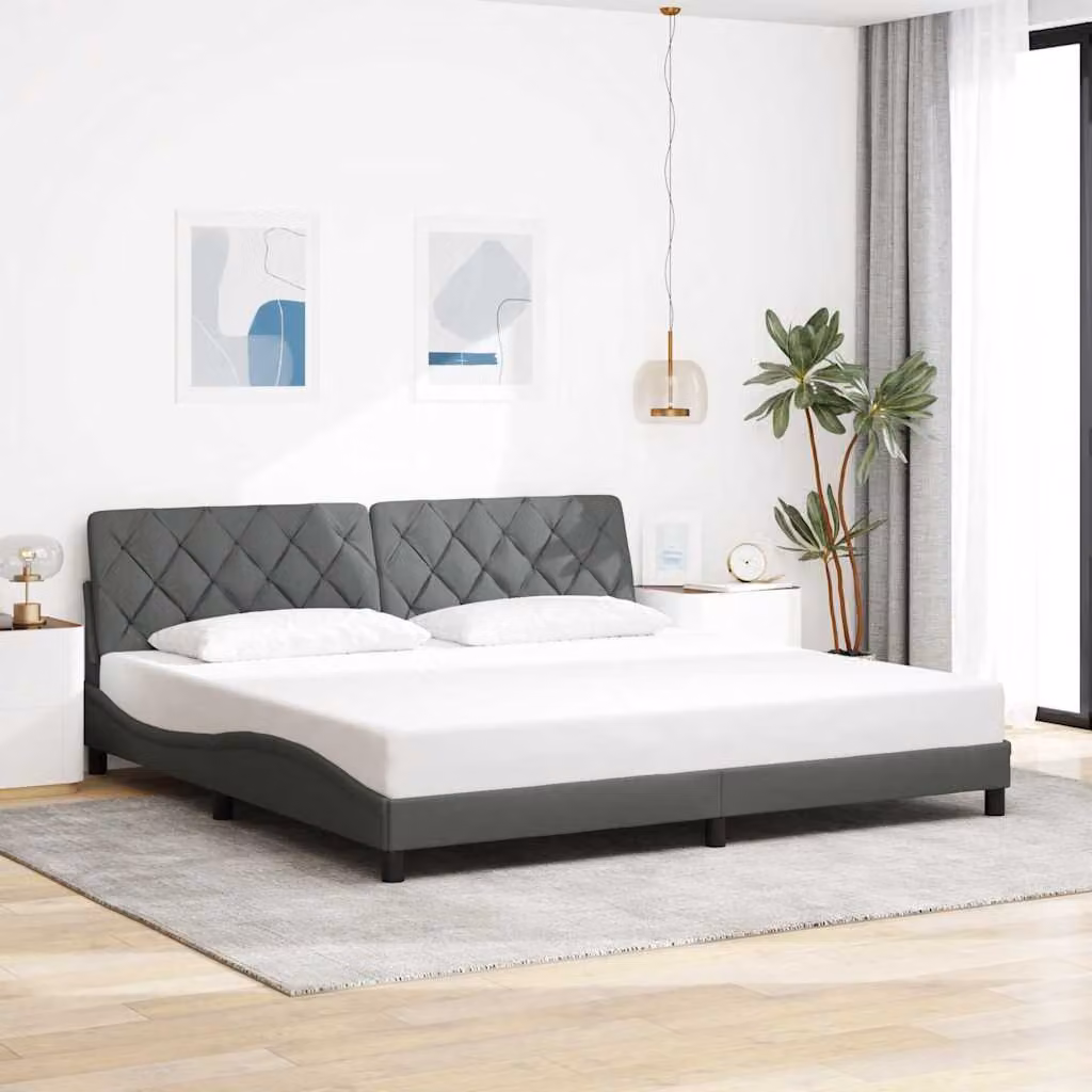 vidaXL Giroletto senza Materasso Grigio con Struttura Imbottita e Doghe in Legno L/P/H: 200 x 200 x 74,5 cm – 1