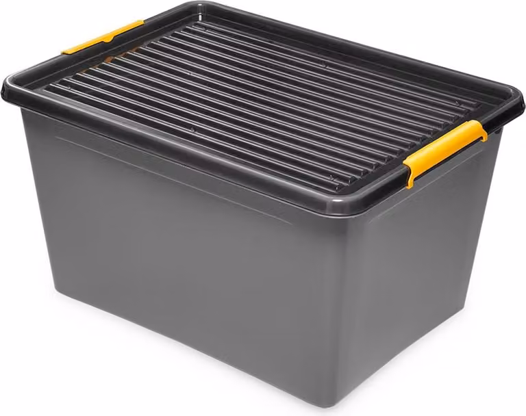 Contenitore Kreher "Solid Box" in plastica con coperchio e rotelle (capacità 145 litri)
