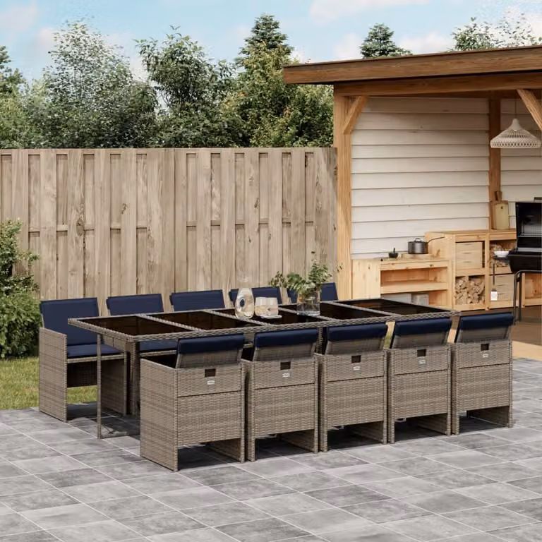 Maison Exclusive - Set da pranzo da giardino da 11 pezzi con cuscini, grigio, polyrattan