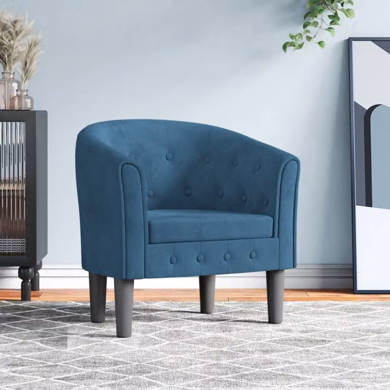 Poltrona Cabriolet vidaXL in Velluto Blu con Braccioli e Struttura in Legno e Plastica