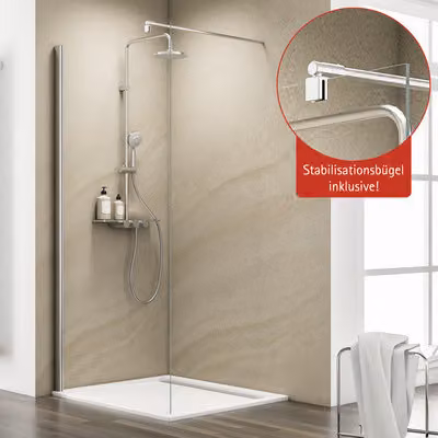 Cabina doccia Schulte Masterclass Walk In M6 1400x2000 mm, look cromato, vetro temperato di sicurezza chiaro, Fixil