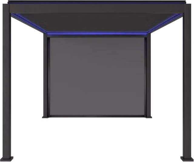 Pergola bioclimatica Sweeek in alluminio nero motorizzata con LED e tenda da 3m, L: 4 m, P: 3 m