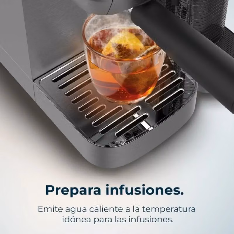 Macchina da caffè semiautomatica Cecotec Power Espresso 20 Steel Pro Latte in acciaio inox color argento con sistema Thermoblock, compatibile con caffè macinato e capsule, 1350 W – 2