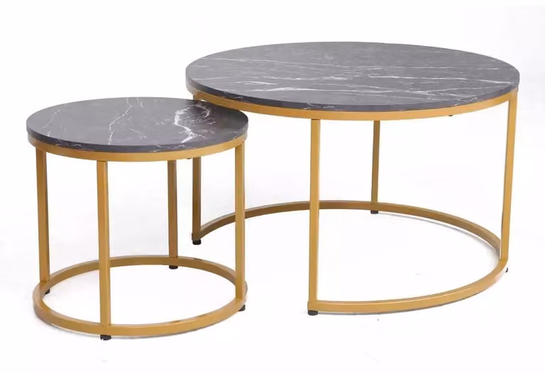 FURNLUX Tavolino da divano Dion, nero e oro, 80 cm (2 pezzi) / Colore principale: / Dimensioni:
