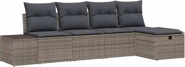 Set Divano da Giardino con cuscino 5 pz | Set Salotto da Giardino Grigio polyrattan