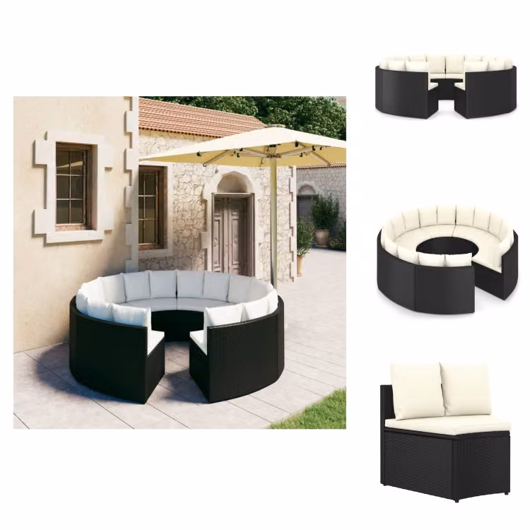 vidaXL Set di divani da giardino 8 pezzi con cuscini in poly rattan nero - Set di mobili da giardino
