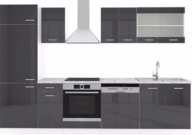 Cucina componibile moderna R-Line Vicco colore Antracite lucido e Bianco, Larghezza: 300 cm – 1