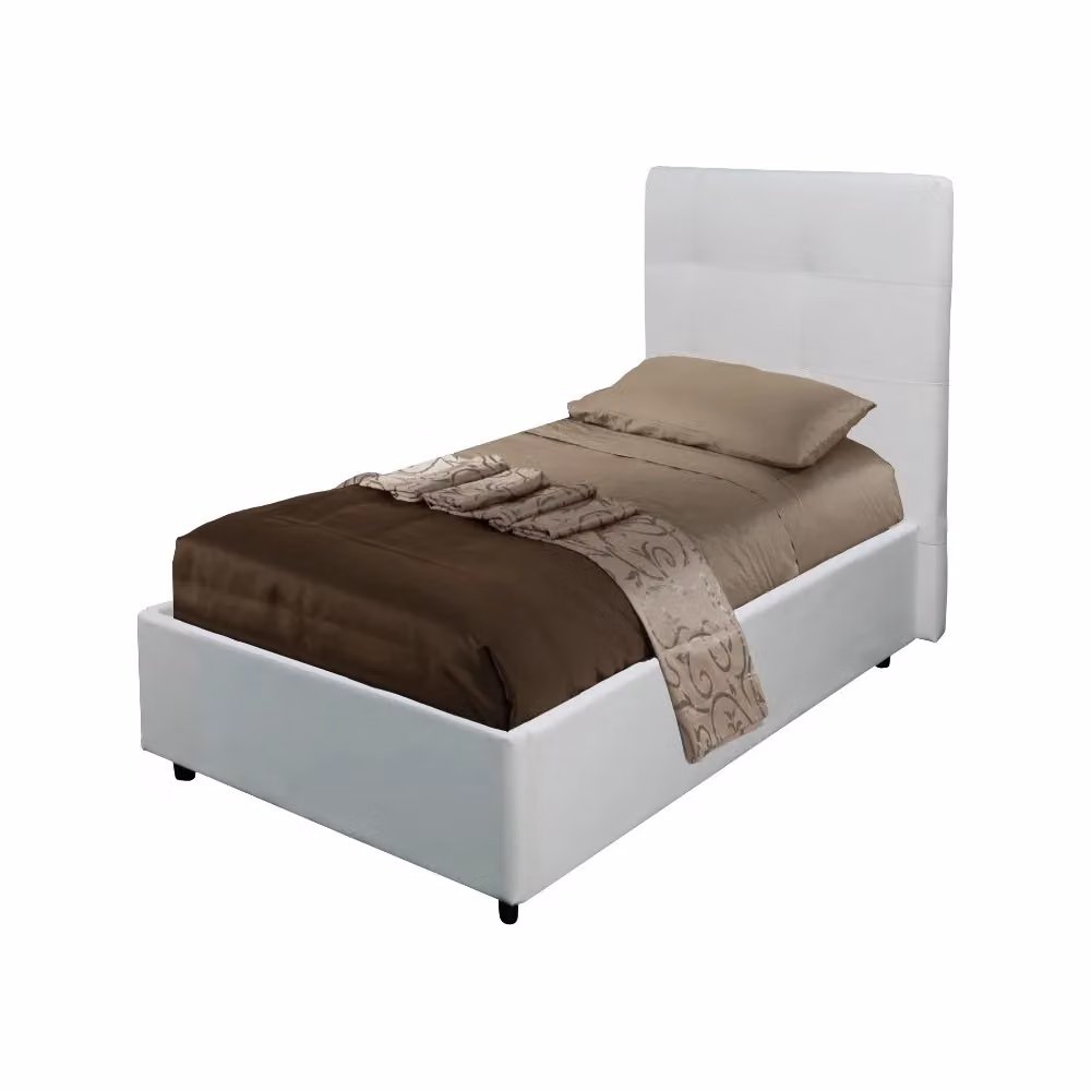 Letto singolo con contenitore Ascoli in ecopelle bianco L/P/H: 100 x 208 x 127 cm – 2