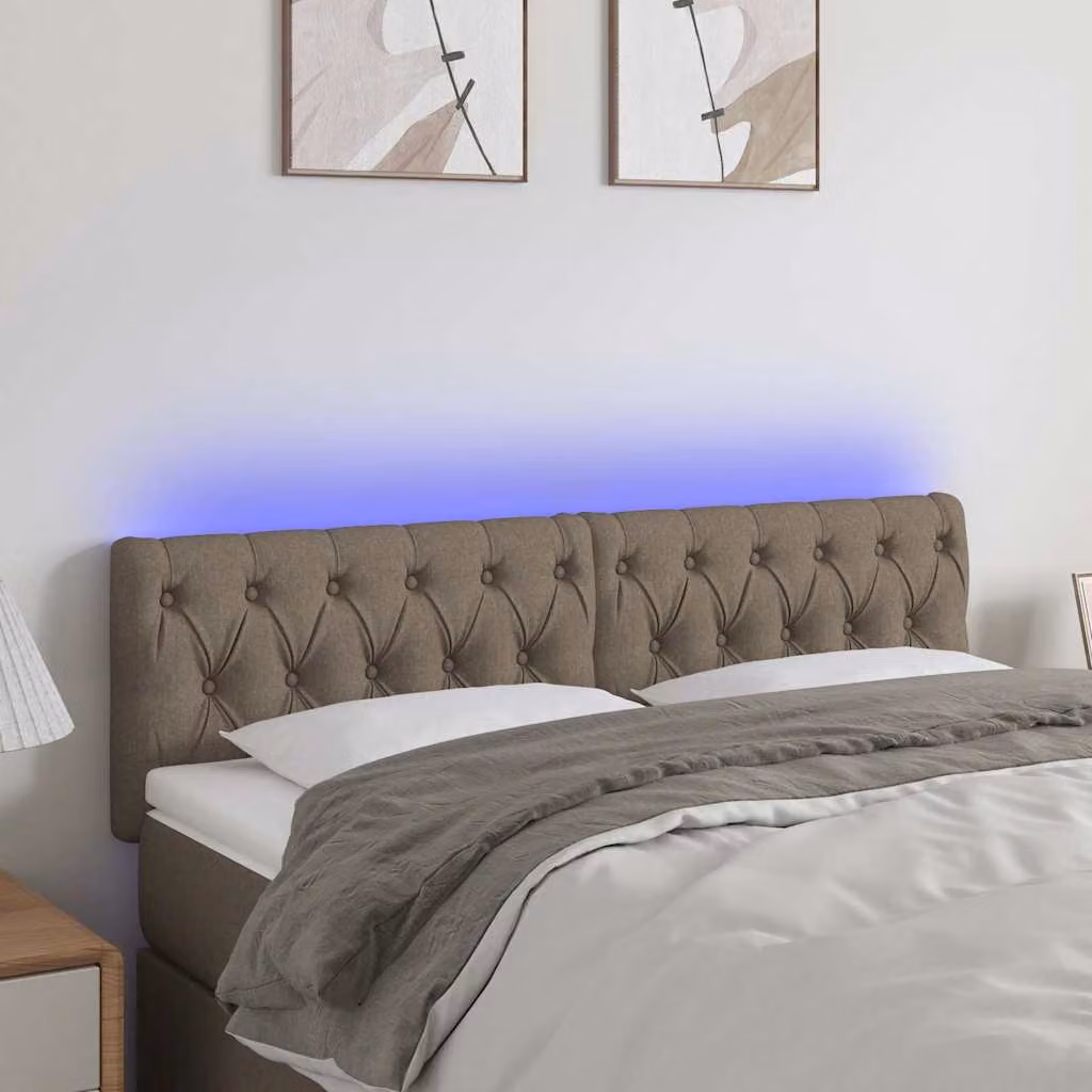 Testiera per letto con illuminazione LED e porta USB vidaXL in tessuto tortora, L: 160 cm, P: 7 cm, H: 78-88 cm
