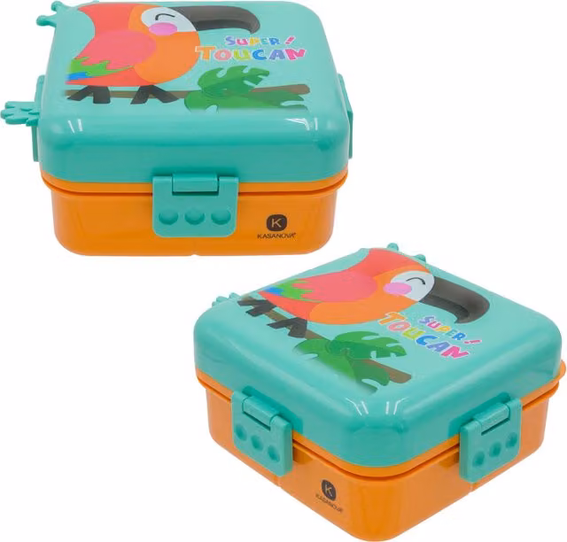 Porta pranzo per bambini Kahla con divisori e posata, multicolore, impermeabile e lavabile in lavastoviglie