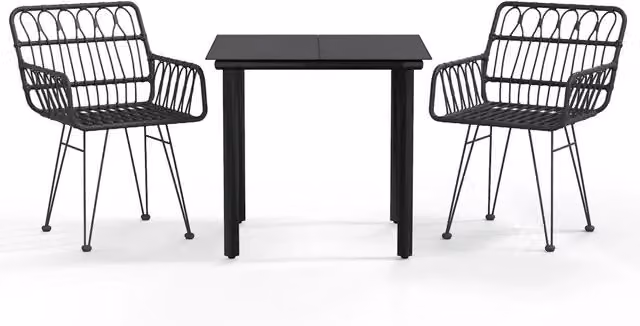 Set da Pranzo da Giardino 3 pz | Set Salotto da Giardino Nero in Polyrattan