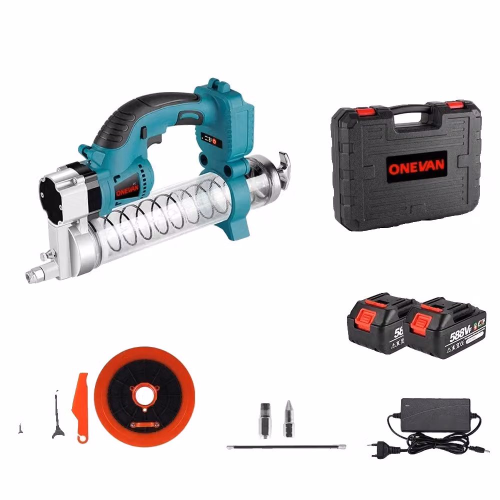 Ingrassatore elettrico, motore brushless da 960W, pressione di 69Mpa con 2 batterie e accessori, 2 batterie spina UE