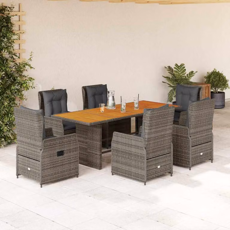 vidaXL Set da Pranzo da Giardino 7 pz in Polyrattan e Legno di Acacia Grigio