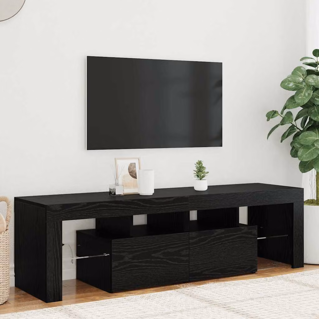 vidaXL Mobile Porta TV con LED in Rovere e Nero, L 140 cm x P 36,5 cm x H 40 cm