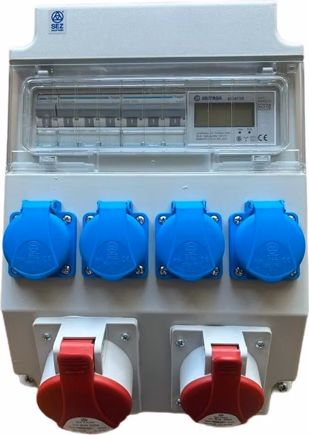 Distributore di corrente per prese CEE, 32A e 16A, 4x 230V, con interruttori Hager e contatore di energia ROS11/x-21/S 97H-2