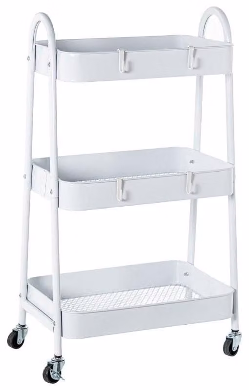 DRW Carrello rettangolare con 3 ripiani metallici bianchi, dimensioni 75 x 42