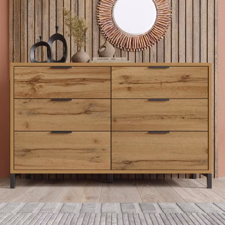 Cassettiera Flieks con 6 cassetti, credenza per soggiorno con gambe in metallo, cassettiera per camera da letto, corridoio, soggiorno, 120 x 40 x 76cm