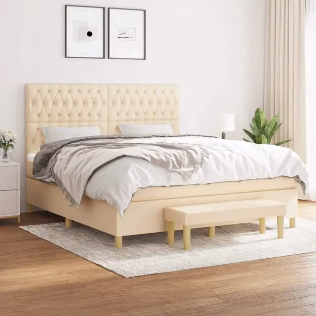 Letto Ibrido con Giroletto a Molle e Materasso vidaXL in Tessuto Beige e Bianco L/P: 180 x 200 cm
