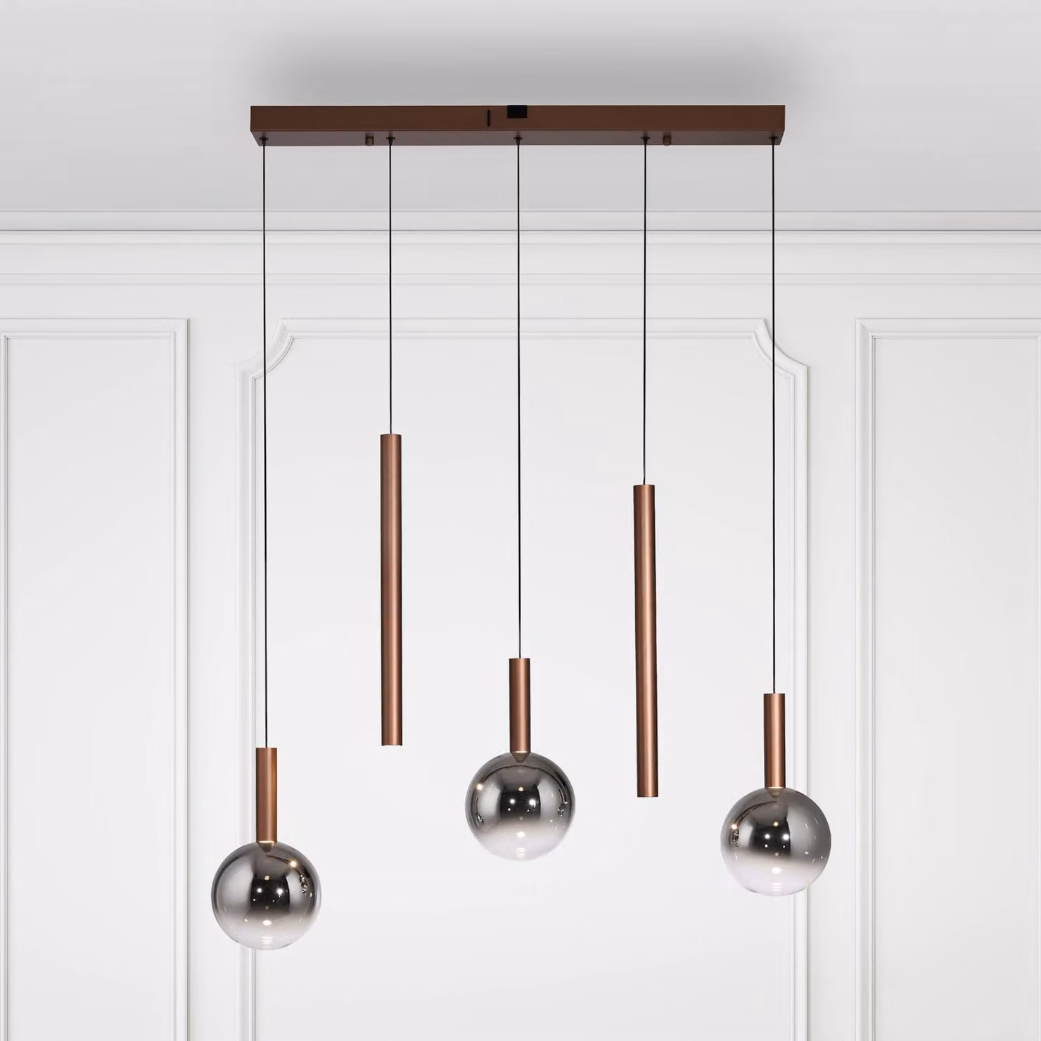Paul Neuhaus lampada LED a sospensione Bowl, lunghezza 100 cm, marrone/grigio dimmerabile, Marrone / Ruggine, Soggiorno / Sala da pranzo, Vetro, Moderno